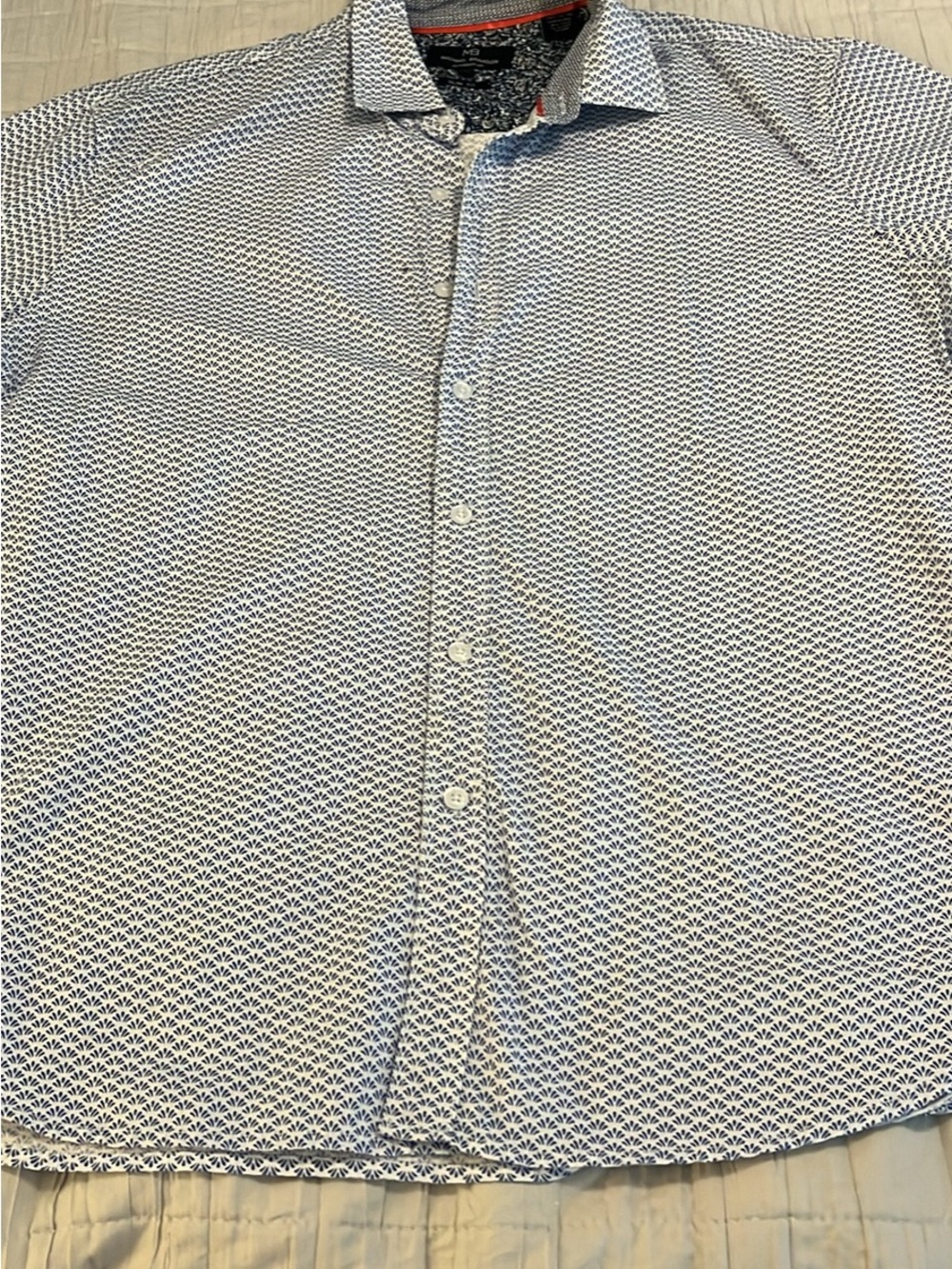 Michael Brandon White and Navy Micro-Print Button-Down Shirt